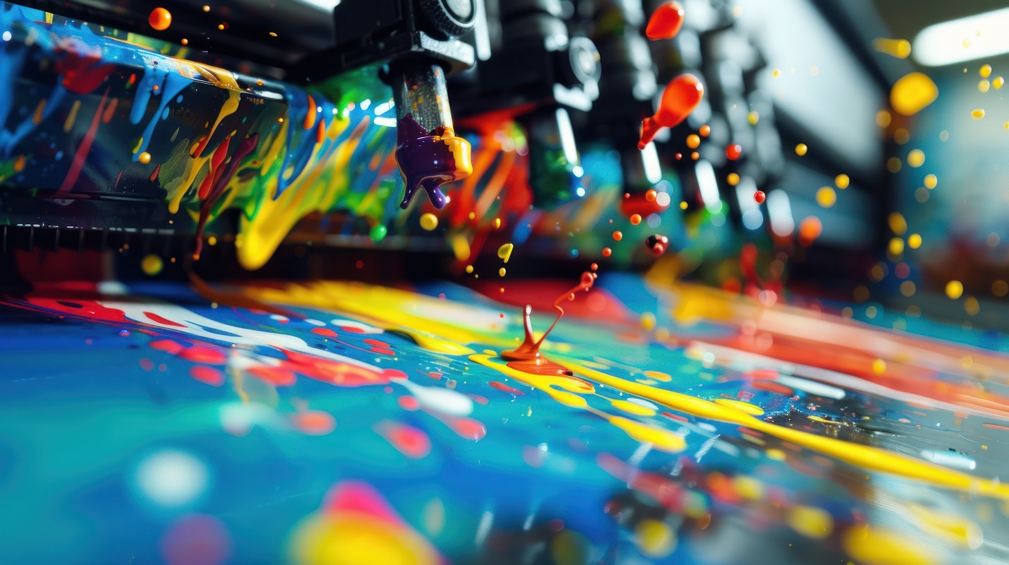 Colorful Ink Splashes From Printing Press